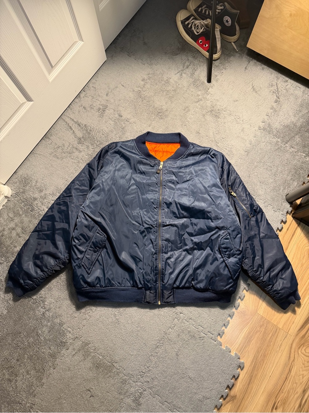 Sierra Pacific Men's Reversible Bomber Jacket Full Zip Pockets Blue Orange XL